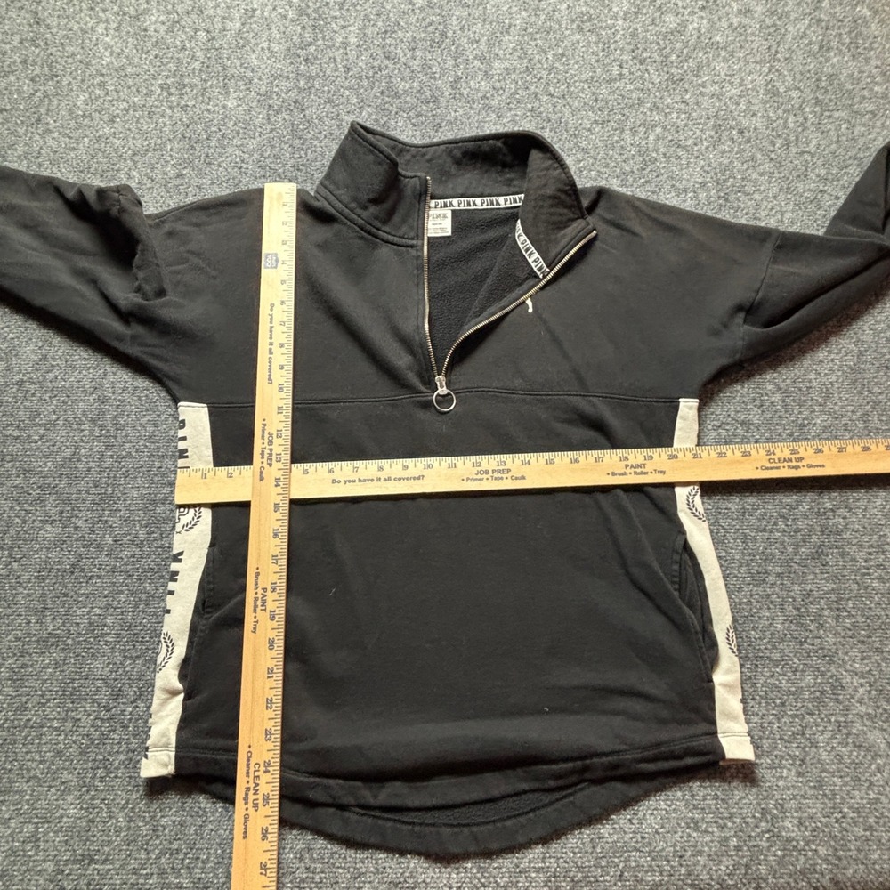 Pink Victorias Secret Quarter Zip Pullover Sweatshirt Black White Logo Medium - Picture 3 of 6